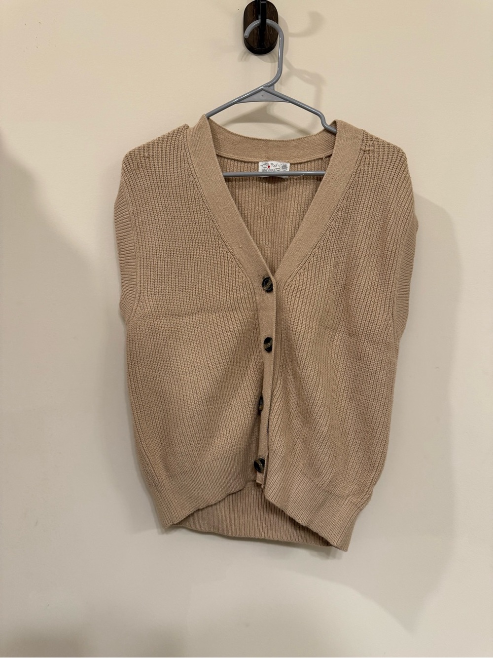 Poof! Tan Knit Button-Front Women's Sweater Vest